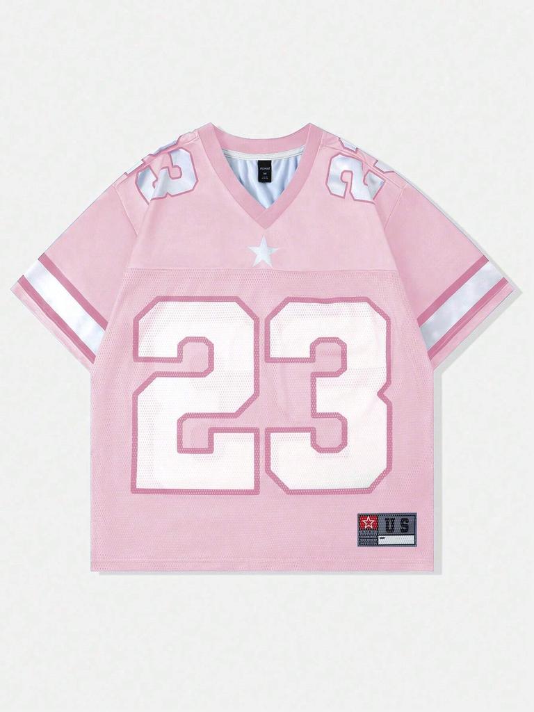 2025 Neues Heißes Damen Sommer Y2K Mode Lässiges Hemd Street Retro Hip Hop 23 Hemd V-Ausschnitt Locker Atmungsaktiv Schnelltrocknendes T-Shirt
