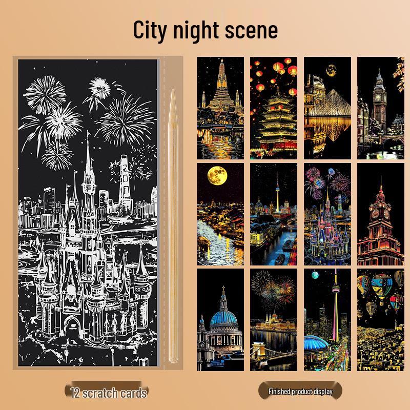 Nocny Widok Miasta Zamek Kreatywny Zdrapka dla Dorosłych Kobiet i Studentów - Malowanie Dekompresyjne