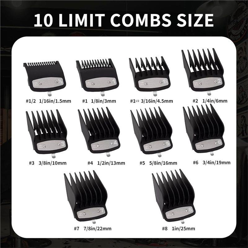 Professional Clipper Guard Set(10 Pack), Black, For Most Hair Clippers, 1/16 Inch To 1 Inch
