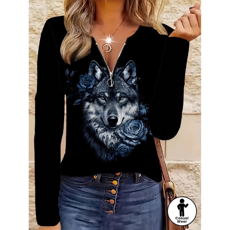 Simple Casual Plus Size Women's Round Neck Zipper Long Sleeve T-Shirt