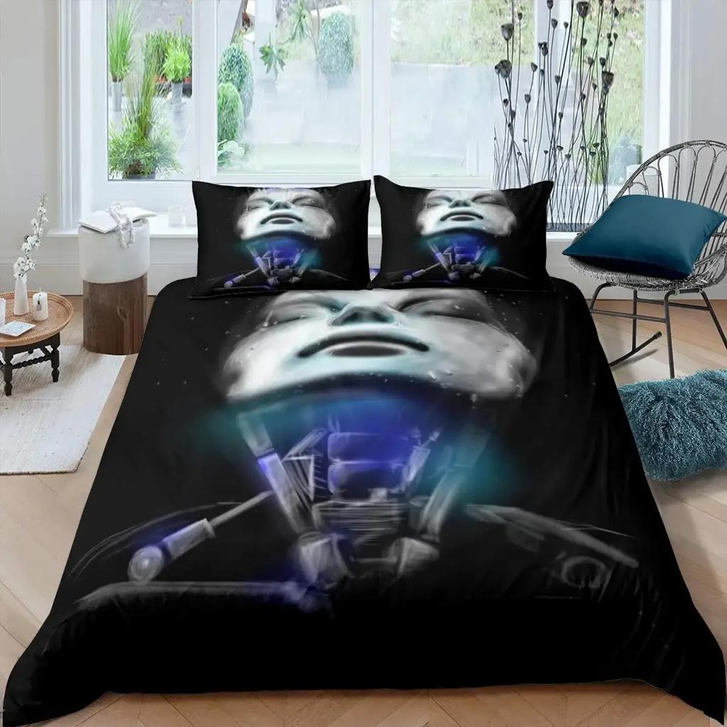 Robot Duvet Cover Set, 3D Modern Science Fiction Cool Robot Bedding Sets Full Size Futuristic Machine Comforter Cover Set