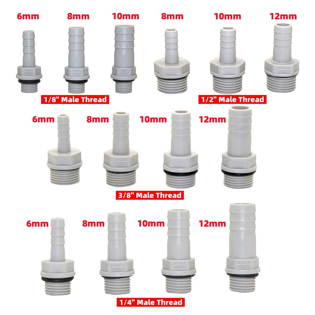 10Pcs PVC Pagoda Straight Connectors 1/8" 1/4" 3/8" 1/2" Male Thread To 6mm 8mm 10mm 12mm Yard Irrigation Fish Tank Pump Joints