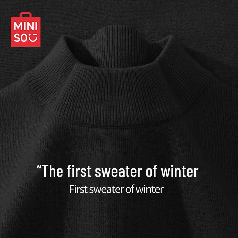 MINISO Men s Fleece-Lined Half-High Neck Knit Sweater L