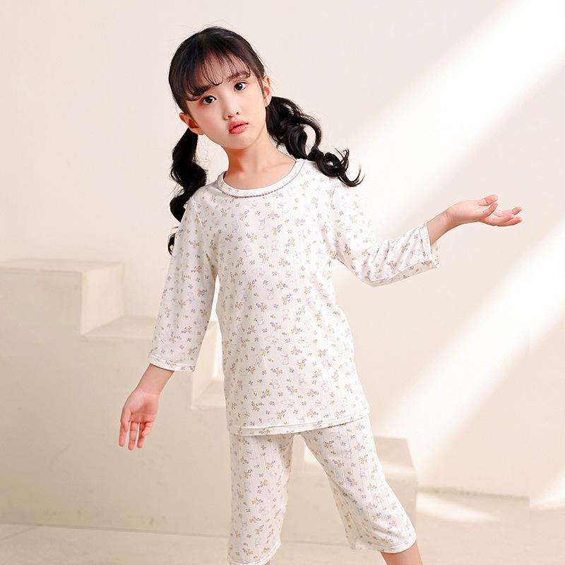 Summer Ice-Feel Kids' Pajama Set: Three-Quarter Sleeve Jacquard for Boys & Girls