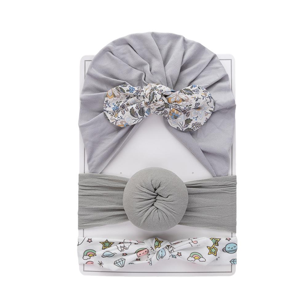 3-Piece Nylon Donut Printed Rabbit Bonnet Bunny Ears Baby Headband Set Indian Newborn Children s Headgear серый