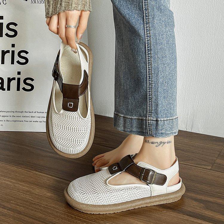 Mori linen baotou sandals women's 2025 summer new soft-soled mesh breathable hole shoes wear Roman sandals