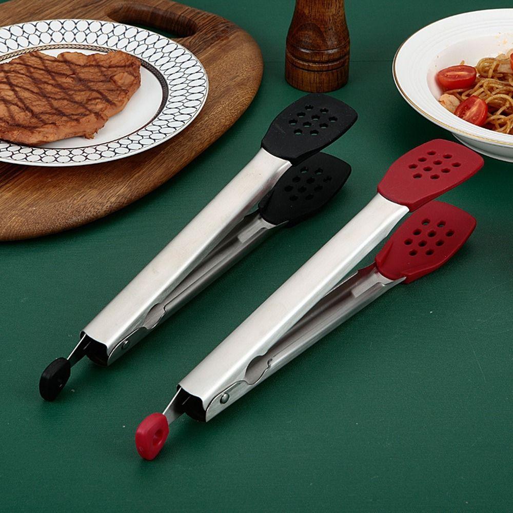 Silicone Head BBQ Grilling Tongs Anti-Scalding Cake Bread Tong Non-Stick Steak Tongs  Kitchen Use