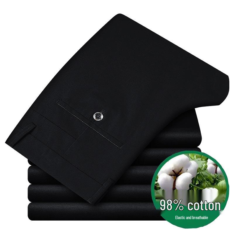 

Мужские весенние брюки с высокой посадкой из хлопка прямого кроя – Эластичные, не требующие глажки, от повседневных до формальных 28