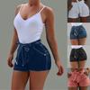  Neu Frauen Sommer Kurze Jeans Denim Weibliche Taschen Waschen Denim