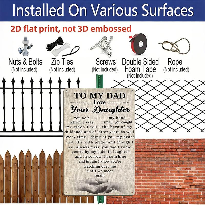 2D Flat, 1pc Memorial Daughter To Dad Metal Wall Art Sign "To My Dad Love Your Daughter" - 8*12 Inch Aluminium Rustic Home Decor, Sympathy Wall Art