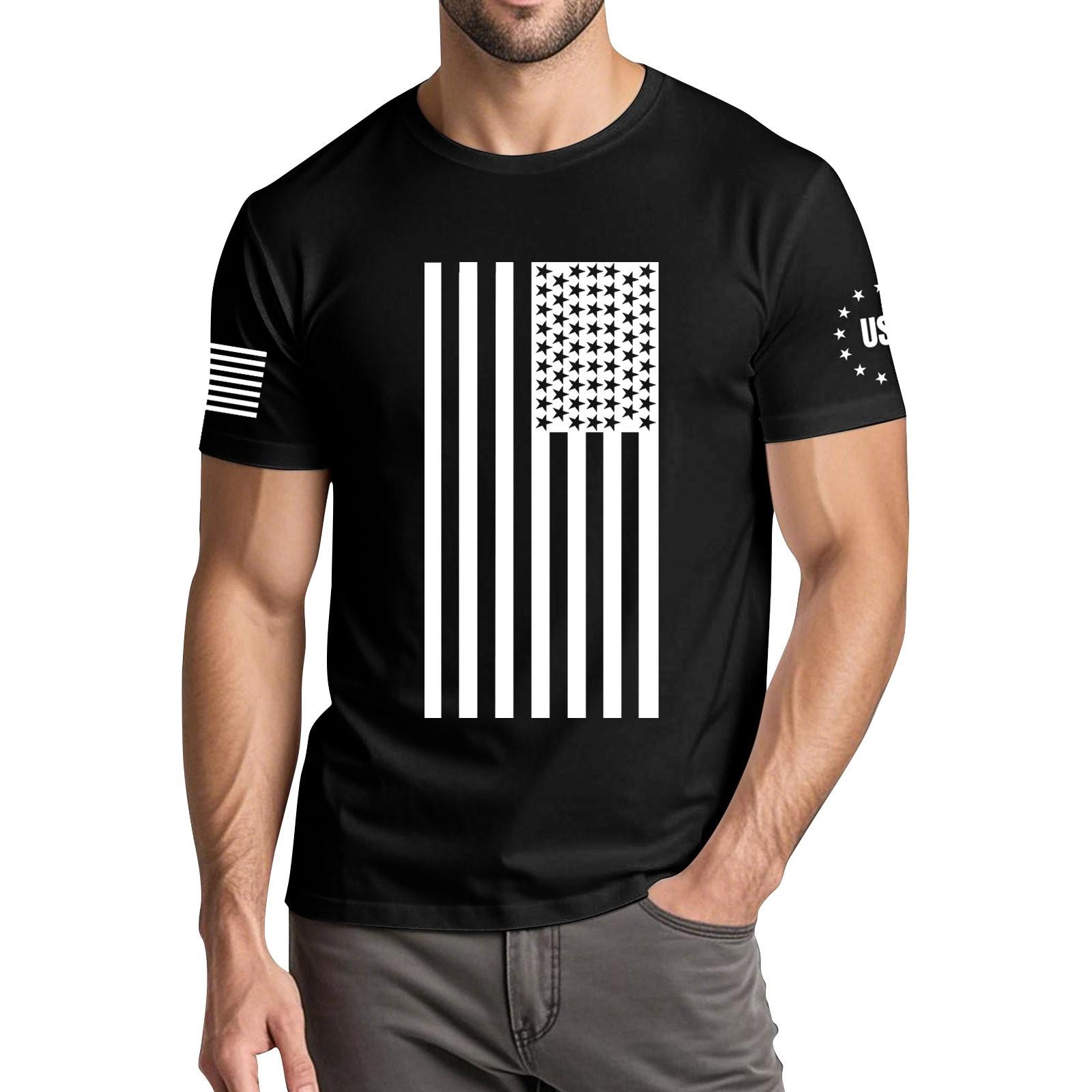 

Мужская модная повседневная футболка с круглым вырезом и коротким рукавом с принтом «День независимости» M чёрный