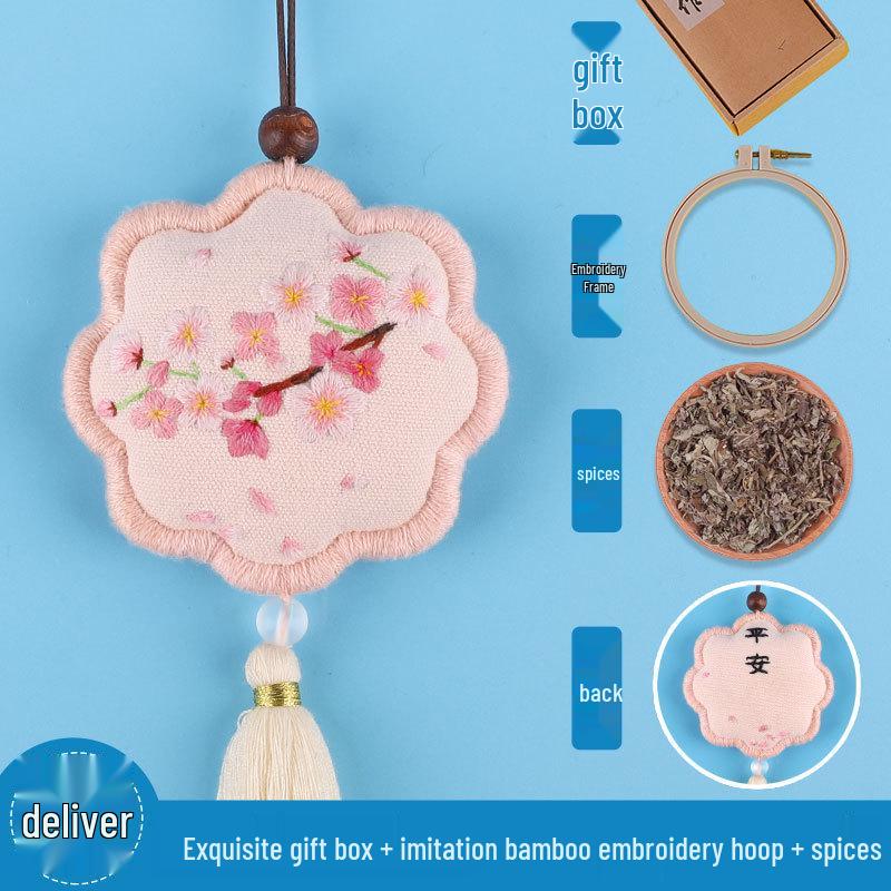 Peace Amulet Embroidery Kit: Beginner's DIY Cross Stitch Sachet Pouch