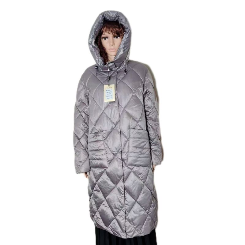 Original Single Tail Goods Down Cotton Rhombus Hood Mid-Length Cotton-padded Jacket Thick Winter Cold Protective Clothing Middle-aged Women Dress