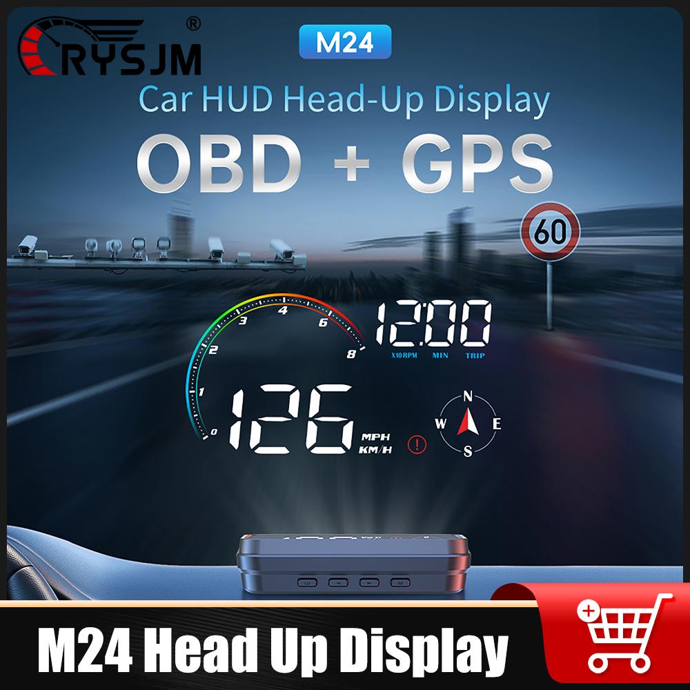 M24 GPS+OBD Car Head Up Display on Board Computer Compass Speed Voltmeter RPM Fuel Level Water Temp Car Accessories With Alarm