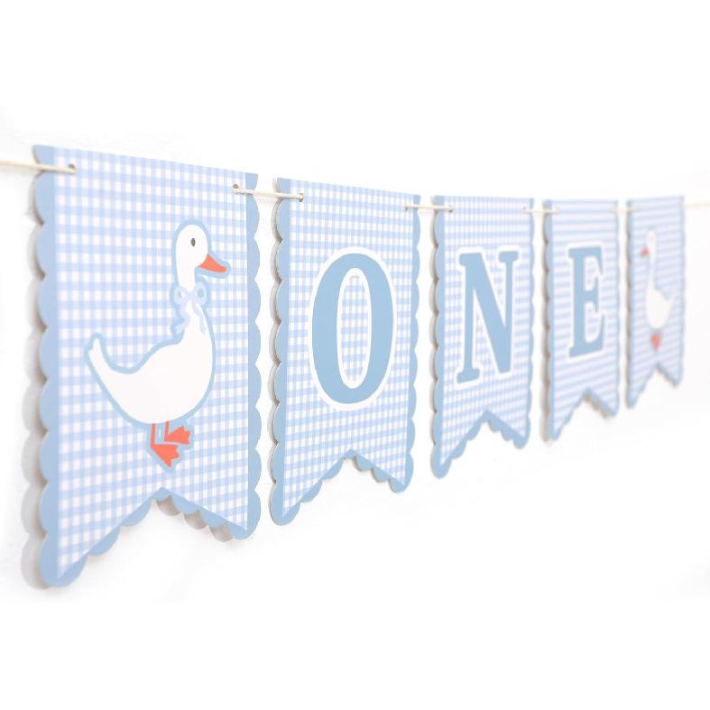 One Silly Goose First High Chair Banner - Pink Gingham One Silly Goose 1st Birthday Decorations,Baby Girl First Party Theme Decor,Baby Girl Birthday синий