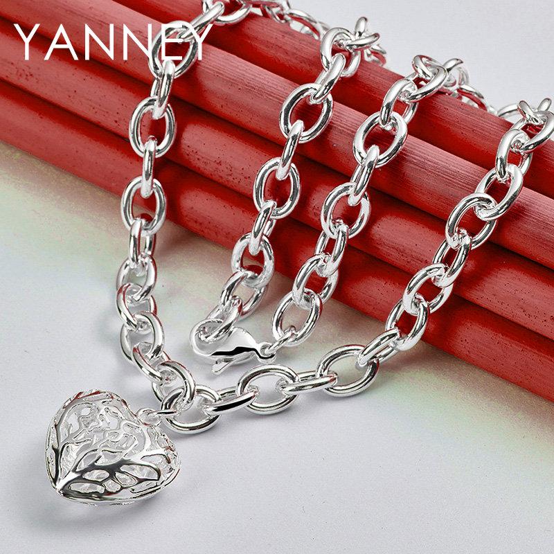 925 Sterling Silver 18 Inches Fine Hollow Heart Necklace For Women Men Charm Fashion Party Gifts Jewelry Accessories