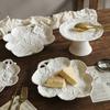 Pure White Relief Flowers Dining Plate Retro French Style Ceramic Plates Light Luxury Household Salads Desserts Plate Tableware