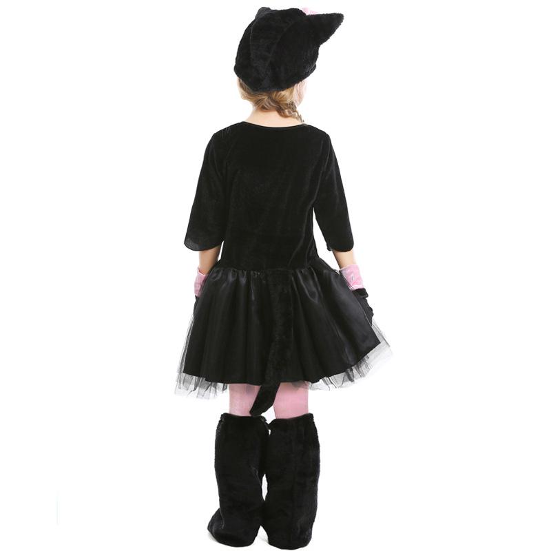 Kids Girls Animals Black Cat Dress Hat Sets Halloween Role Play Dress Up Cosplay Costume
