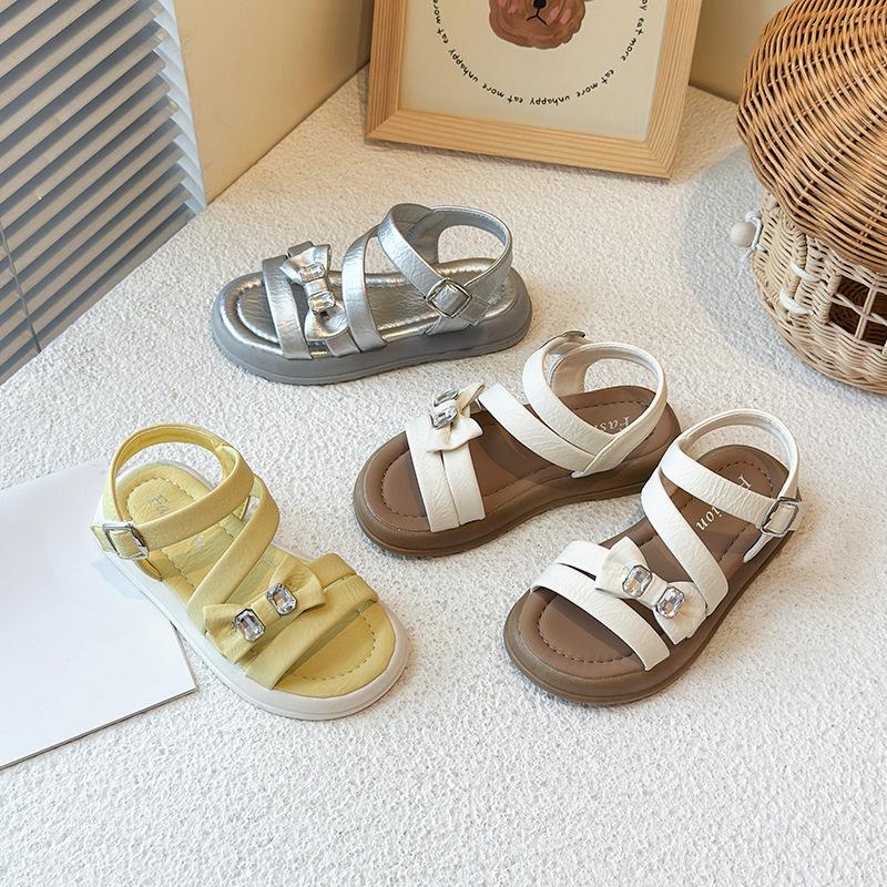 Mädchen Strandschuhe Einfache Schleifen Glänzende Kristalle Kindersandalen Offene Zehen Rutschfest 2025 Sommer Neu Kinder Prinzessin Freizeitschuhe Süß