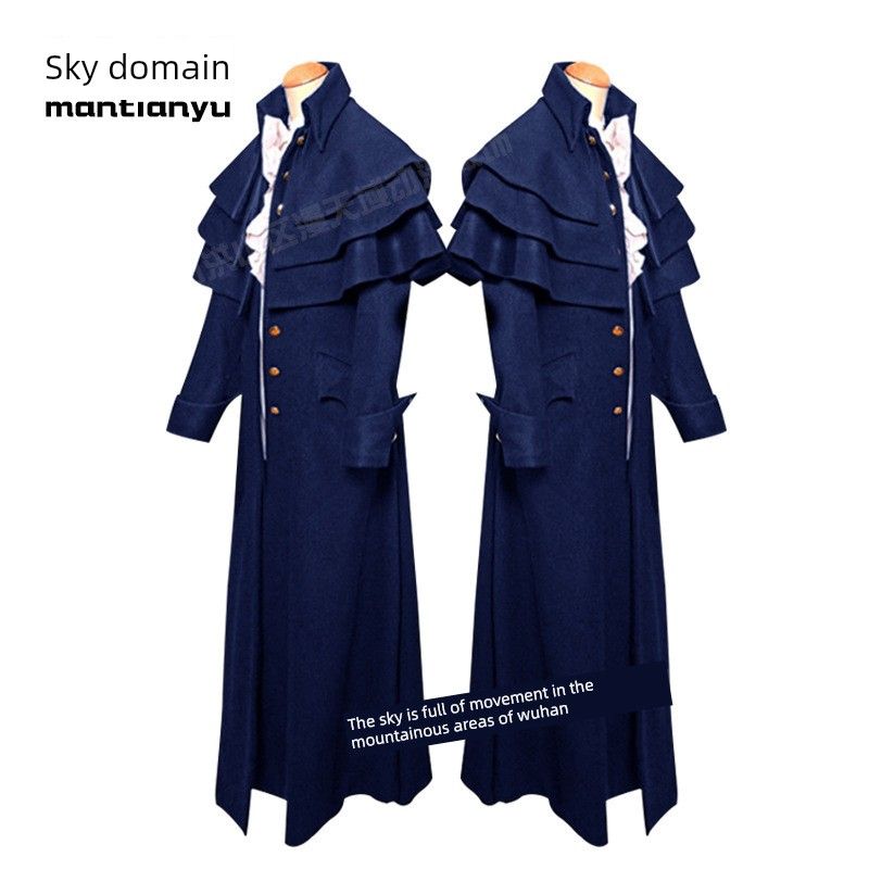

Halloween Cosplay Clothes Medieval Stand Collar Button Outerwear European and American Stage Costume Uniform Blue S