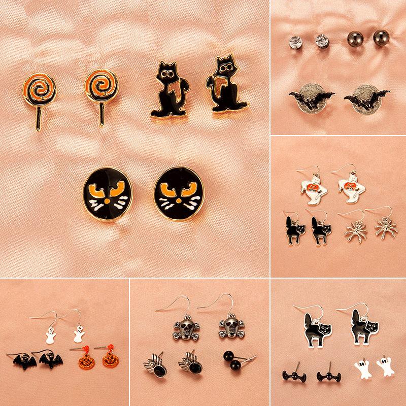 Unique Halloween Earrings: Creative Skull, Pumpkin, Bat, Fun Studs