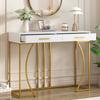 Console Table with 2 Drawers Light Luxury Modern Metal Golden Frame Living Room Farmhouse Long Hallway Table Behind Sofa Narrow Entryway Table