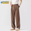 Herren Braune Anzüge Hosen Blazer Gerade Hosen Sommerkleidung Hosen Lässige Eisseidenhosen