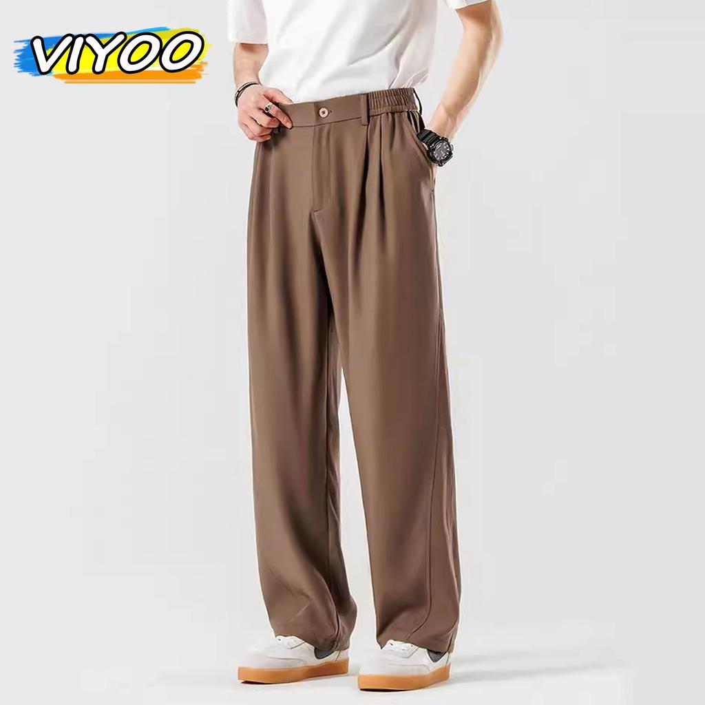 Herren Braune Anzüge Hosen Blazer Gerade Hosen Sommerkleidung Hosen Lässige Eisseidenhosen