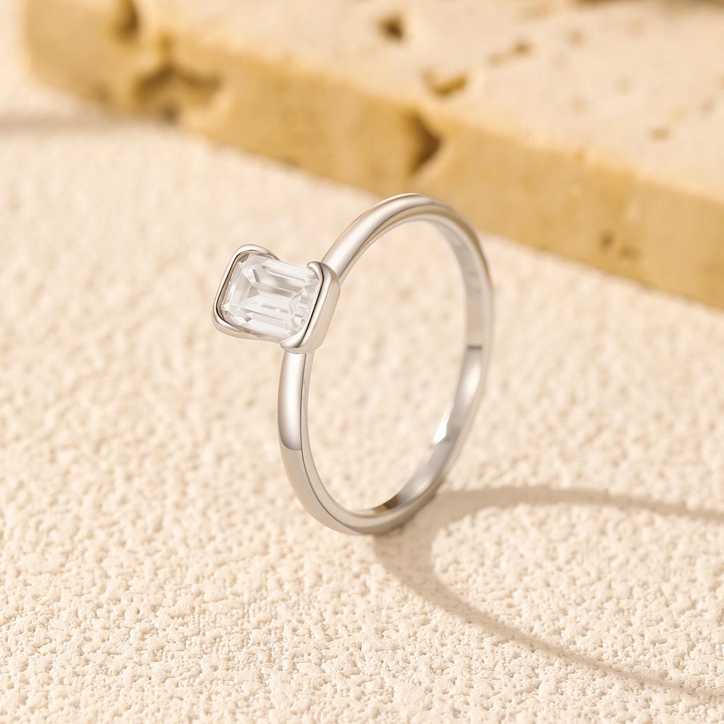 VVS1 Rectangle Emerald Cut Moissanite Ring 925 Sterling Silver Classic Rings for Women Wedding Fine Jewelry Gift