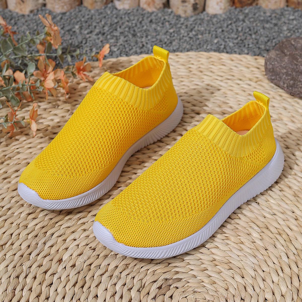 

2025 три сезона новые большие спортивные удобные дышащие женские одинарные туфли на плоской подошве летающие плетеные туфли студенческая повседневная обувь низкие туфли 36 жёлтый