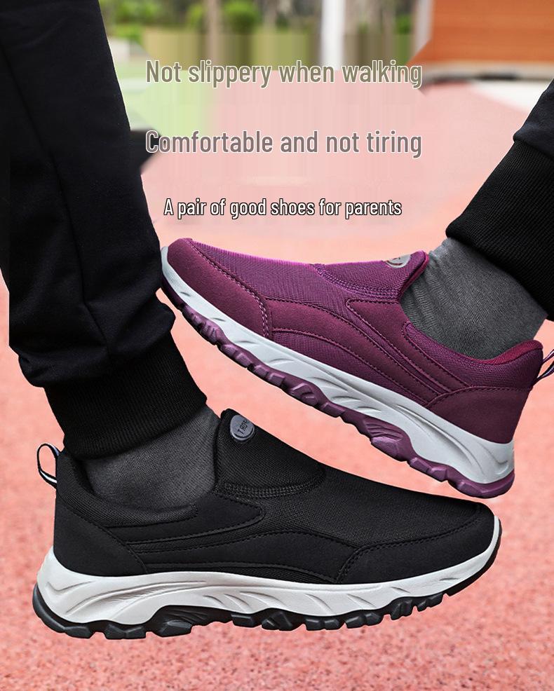 Women's Slip-On Walking Shoes for Couples, Casual Style for Middle-Aged & Elderly, Soft Sole, Shallow Mouth Design