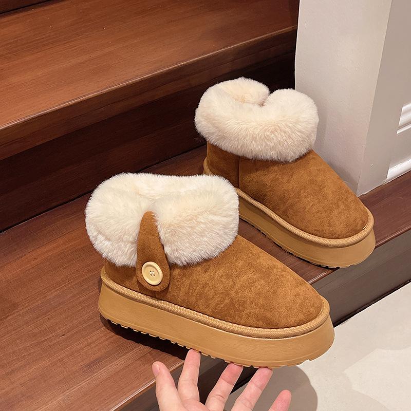 Snow boots with velvet, warm and non-slip for home wear 2025 winter new women's heightened thick-soled fluffy cotton shoes