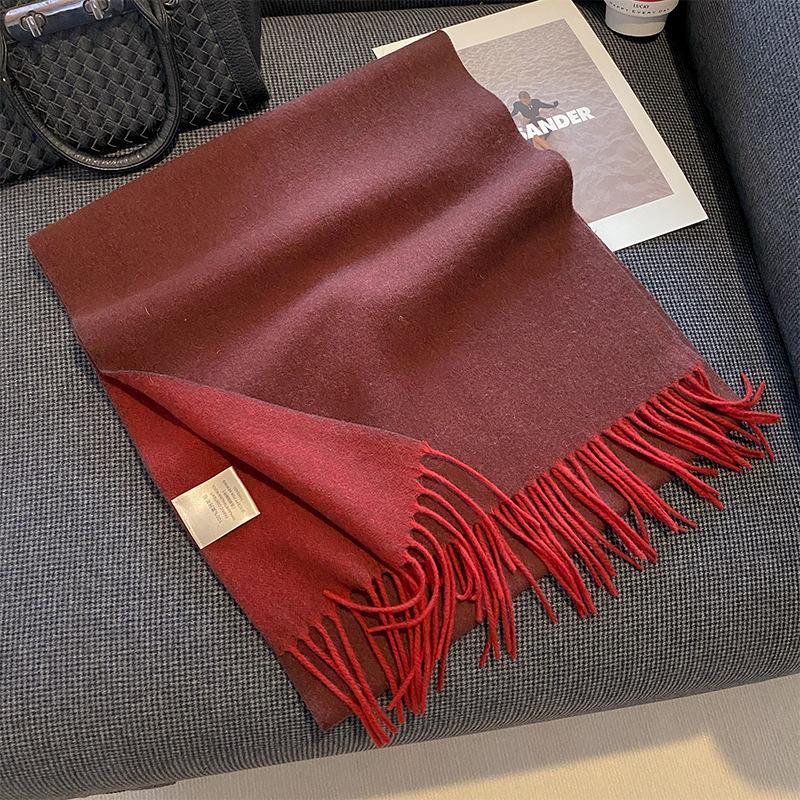

Autumn and Winter All match Pure Wool Scarf Women s New Comfortable Australian Wool Two Color Scarf Warm Thickened Korean Style Shawl 200cm