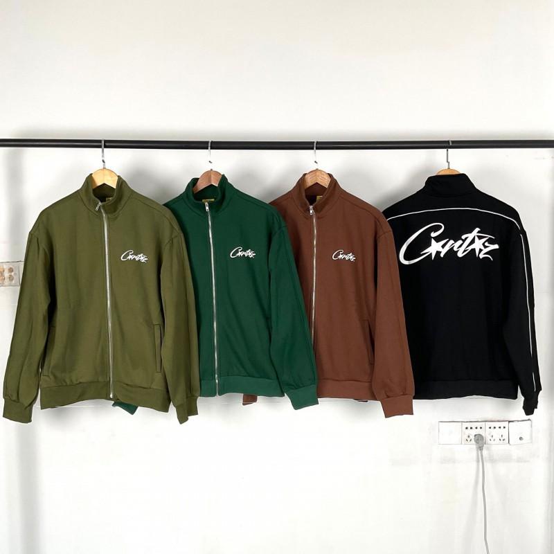 Mens Casual Hoodless Letter Print Zip-Up Jacket Set With Fleece Lining Loose Fit Outfit