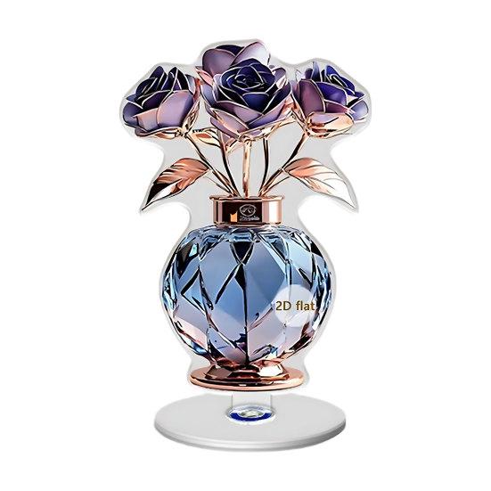 2D Flat Flower Ornament, 360-Degree Rotating Vase Acrylic Ornament with Base, Flower Vase Tabletop Decoration for Home Desk Shelf Decor