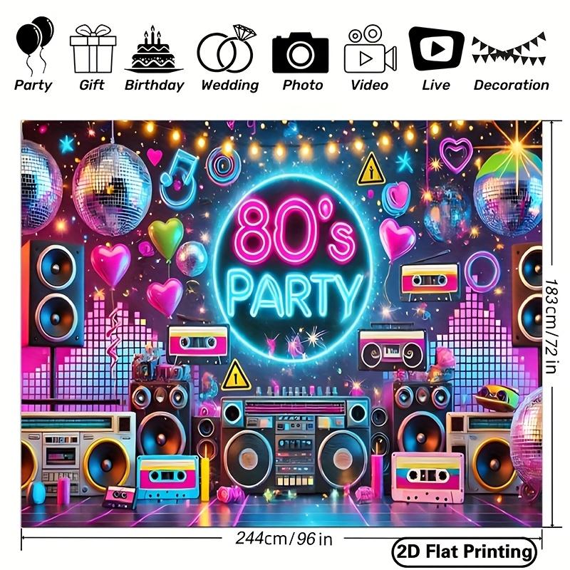 2D Türbanner 1 Stück Retro 80er Jahre Party Leinwand Neon Discokugel und Kassette Design Partydekoration
