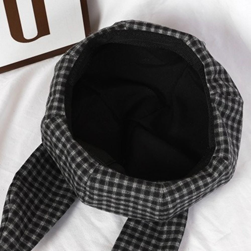 Korean Style Rabbit Ears Octagonal Hat Big Head Circumference Spring Painter Cap Plaid Beret  Girls