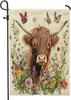Spring Highland Cows Front Yard Backyard Burlap Garden Ags 12x18 Double Sided for Outside, Vintage Oral Plant Pattern Sm