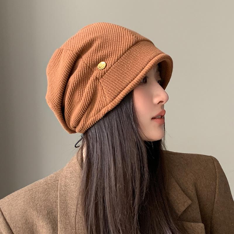 Autumn and Winter Retro Korean Version of Cold Hat Big Head Circumference Showing Face Small Bag Head Hat Casual Versatile Hat Women's Warm Pile Hat