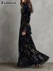 Vintage Floral Ruched Slim Fit Velvet Cheongsam Dress Long Sleeve Autumn Winter Formal Gown