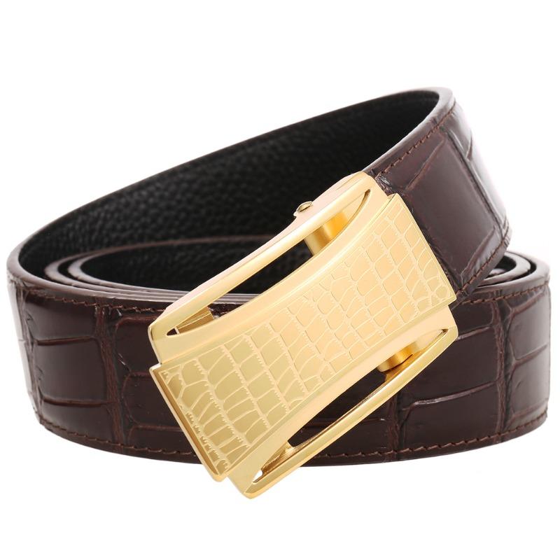 Men's top grain leather belt with durable stainless steel automatic buckle