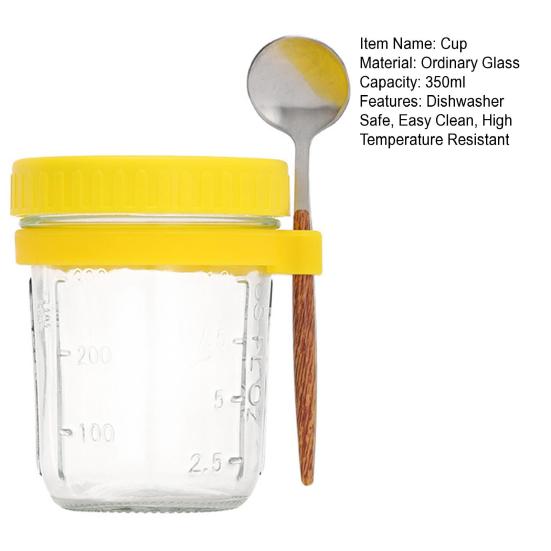 Overnight Oats Containers with Airtight Lid & Spoon 350ml Breakfast Container for Yogurt Salad Chia Pudding Leak-Proof Portable Glass Jars for Meal