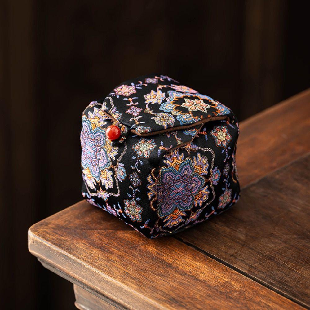 Print Tea Cup Cloth Pouch Chinese Style Embroidered Handbag Retro Teaware Storage Bag  Storage Bag
