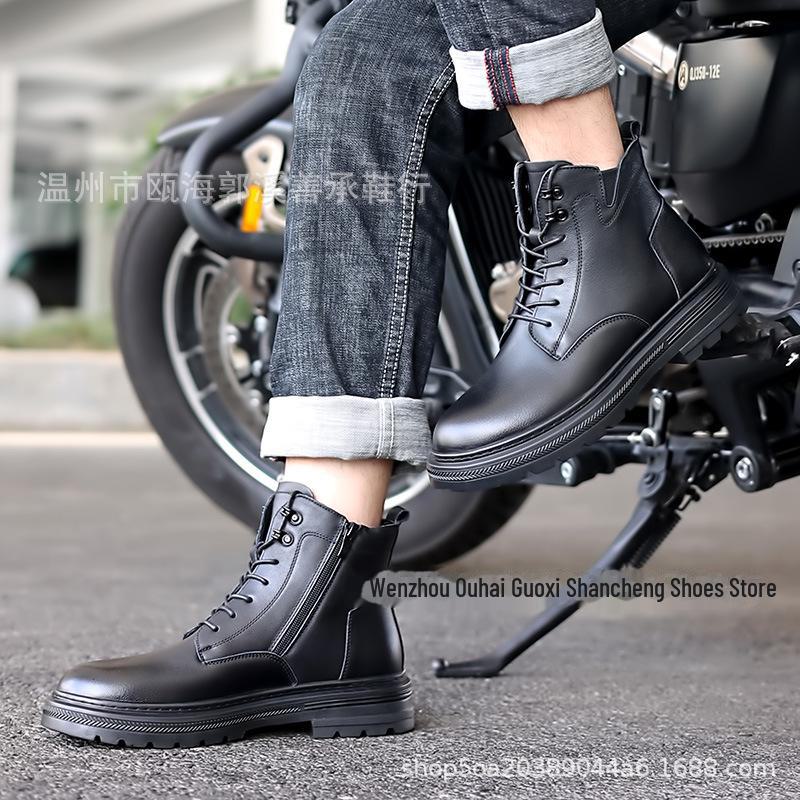 Men's Genuine Leather Martin Boots: Autumn/Winter Velvet-Lined Workwear Style.