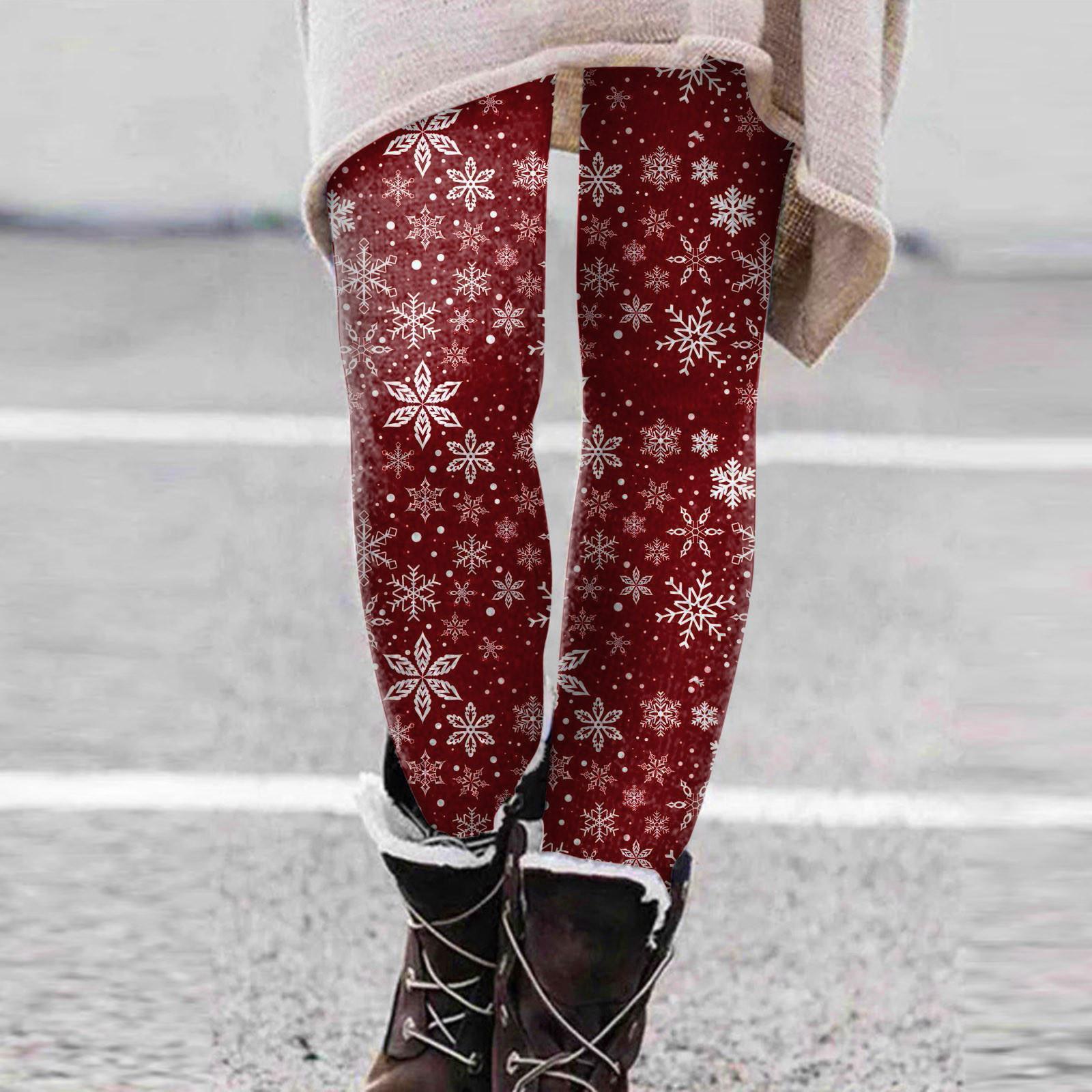 

Женская мода с рождественским принтом, высокопрочные эластичные мягкие леггинсы на животе XL красный