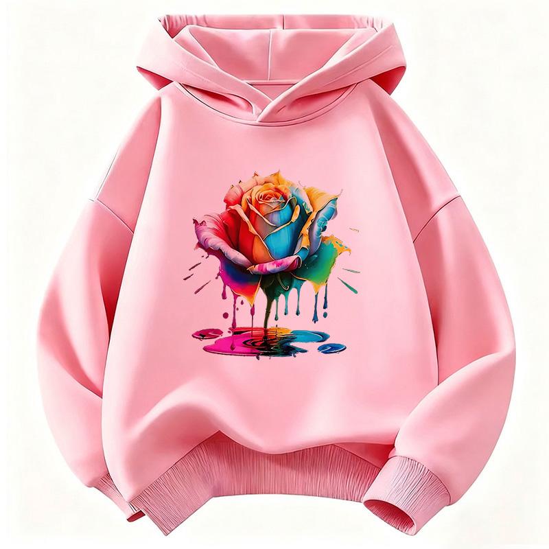 Colorful Flower Design Floral Gothic Hoodie Kids Children's Sweatshirt Hoody for Boys Girls Autumn Winter Casual Hoodies