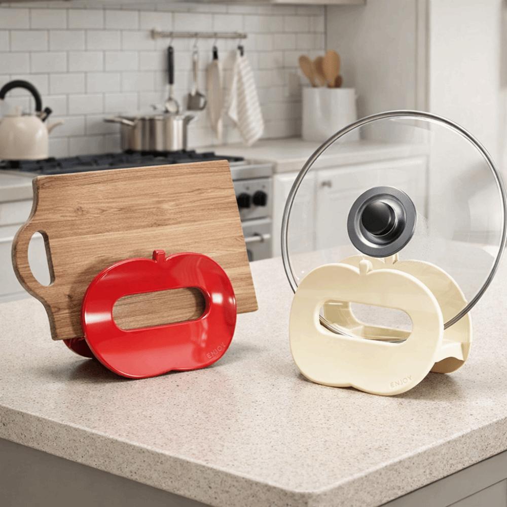 Plastic Pot Lid Storage Rack Fruit Shape Drainage Chopping Board Rack Space Saving Cream Color Cutting Board Holder for Home