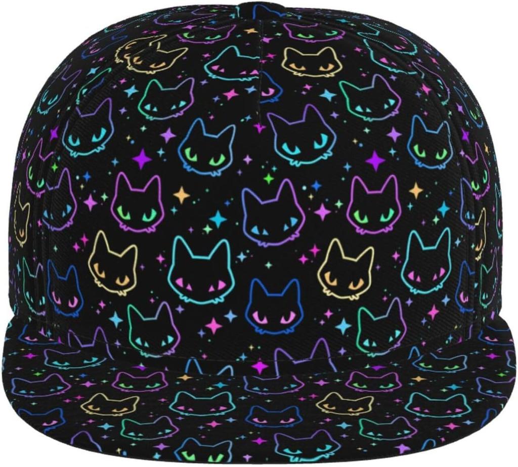 Colorful Neon Cat Pattern Baseball Cap for Men Women Adjustable Snapback Sun Dad Cap Lightweight Unisex for Summer