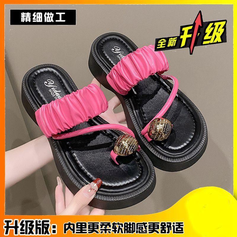 Popular casual vacation style small man heightened thick bottom wear-resistant beach cool slippers waterproof table one-word slippers women's tide