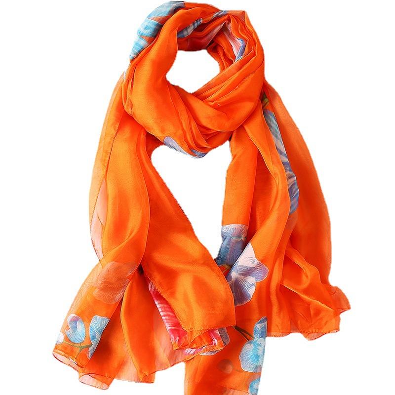 Foulard en soie pour l'été Foulard en gaze polyvalent pour femmes Été fin Super grand Protection solaire Serviette de plage fine Châle foulard à dégradé de couleurs